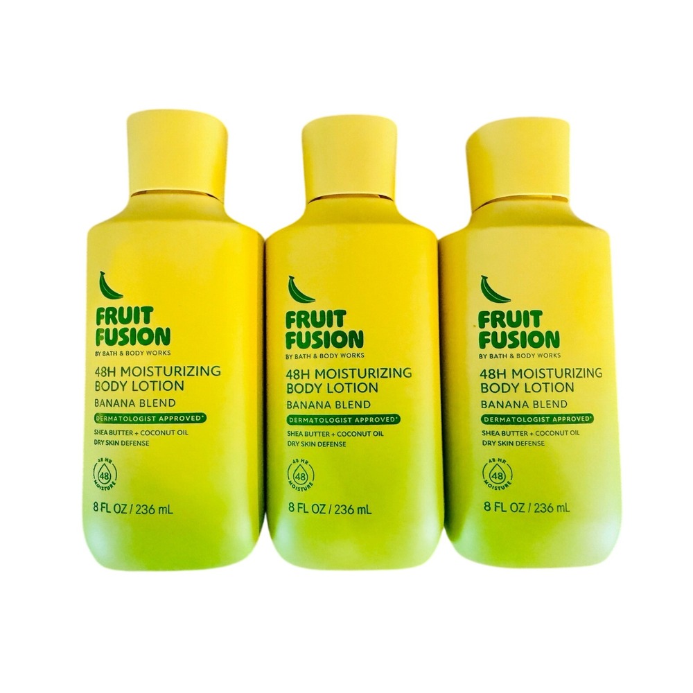 Lot of 3 Bath & Body Works Fruit Fusion Banana Blend 48H Body Lotion 8oz 236ml